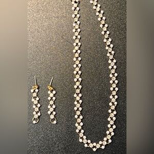 Faux Pearl Gold Tone Rhinestone Circle Rings Vintage Choker & Matching Earrings